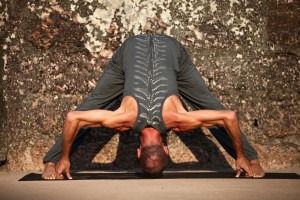 Beautiful yoga position at the ruins of India.